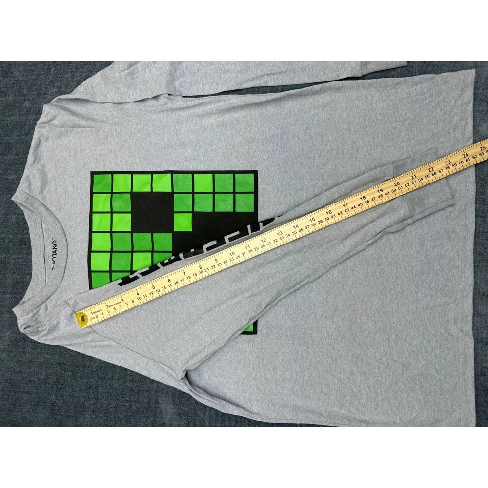 Minecraft Boys XL 18/20‎ Gray Long Sleeve Creeper Graphic Tee Shirt Mojang NWT
